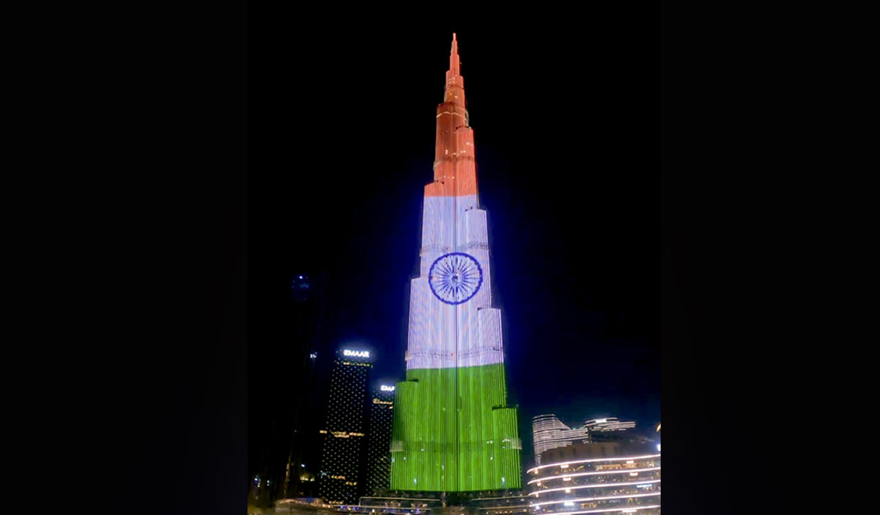 Dubai’s Burj Khalifa lit up in colours of Indian flag to welcomes PM Modi