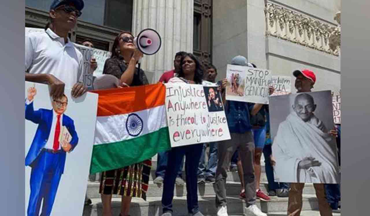 Protests against Manipur Violence held by Indian-Americans in US