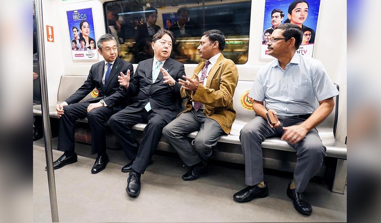 Japanese Foreign Minister Yoshimasa Hayashi takes ride in Delhi metro