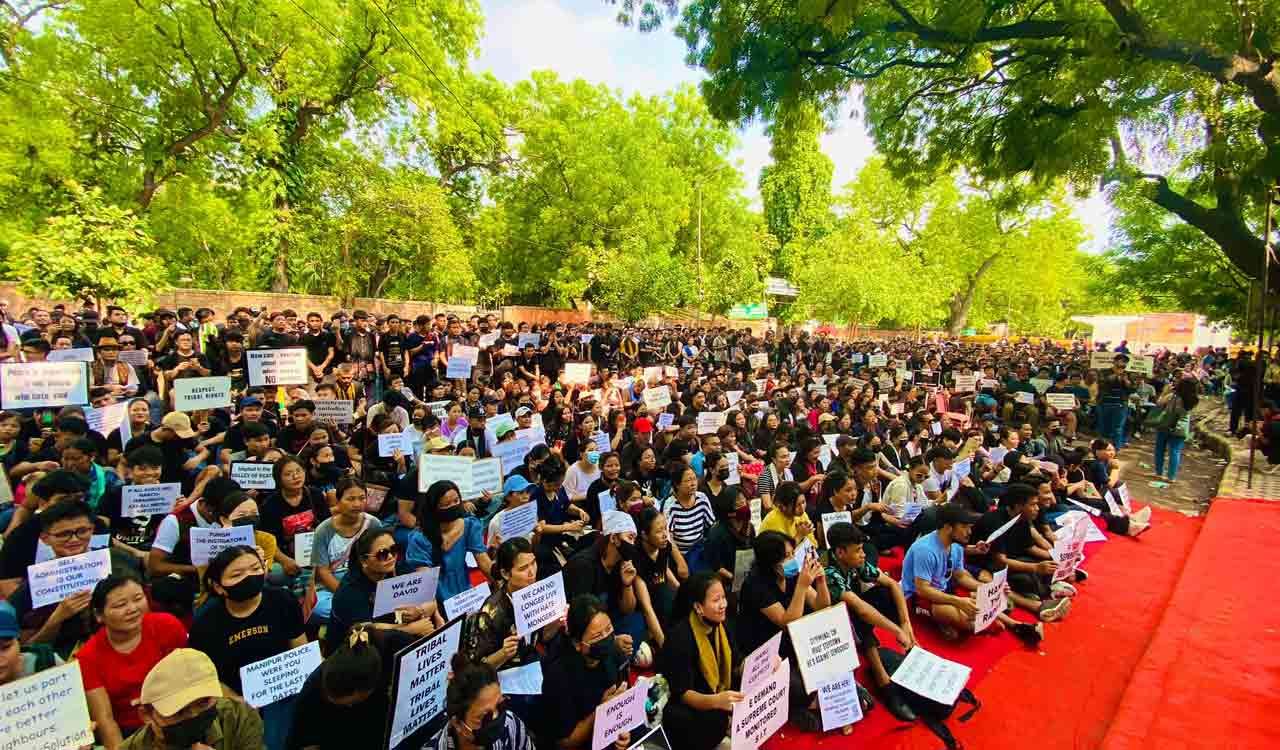 Protest at Jantar Mantar over Manipur sexual assault case by Kuki Community members