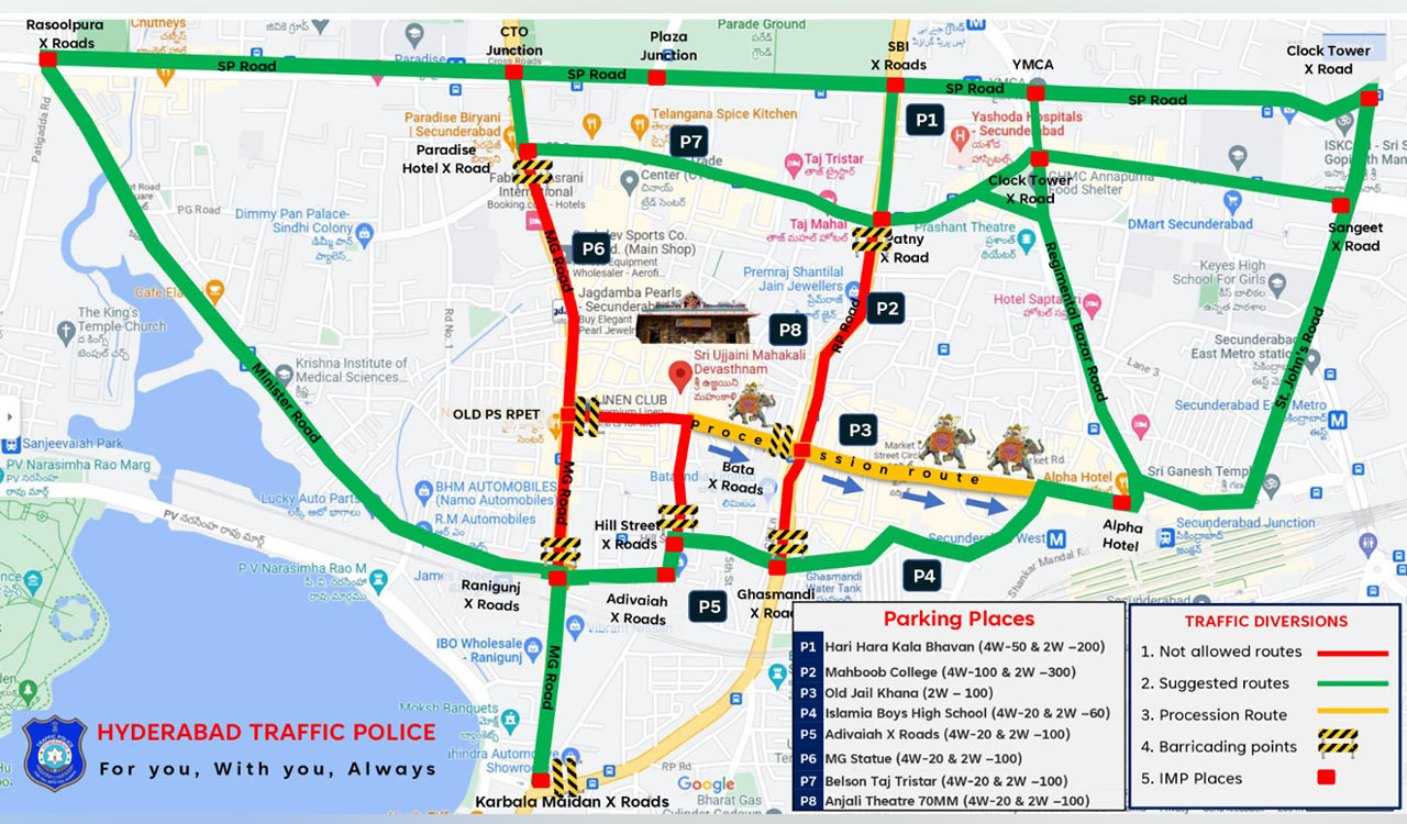 Hyderabad: Traffic restrictions on July 9, 10 in view of Ujjaini Mahankali Bonalu