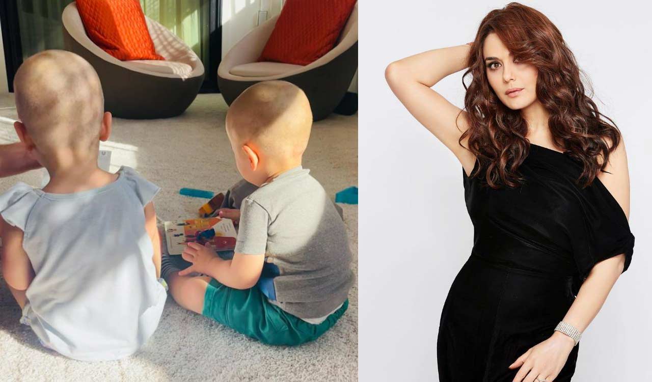 Preity Zinta shares pictures of her kids after their mundan ceremony