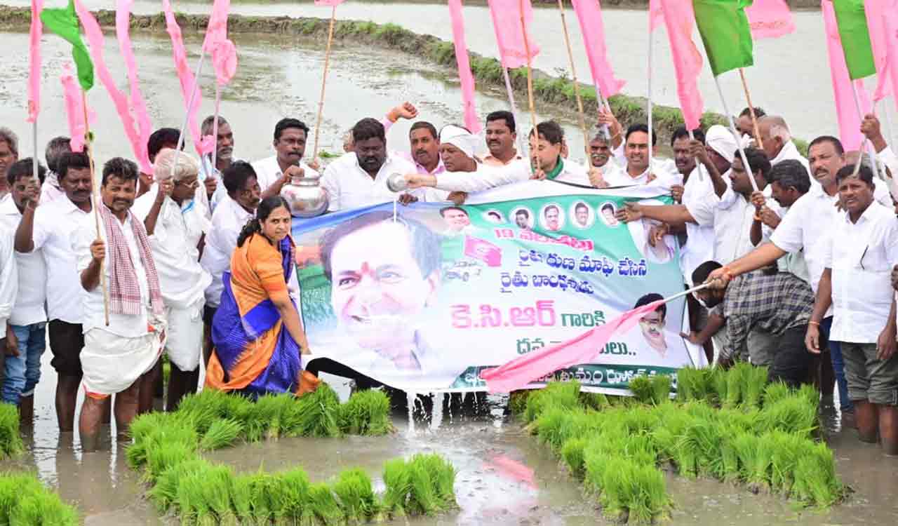 BRS party members, farmers celebrate crop loan waiver in Khammam