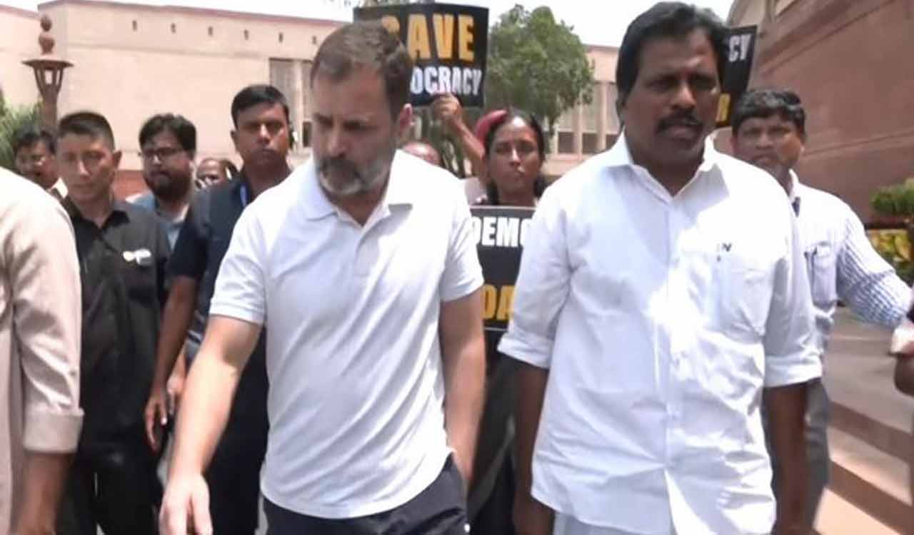 Rahul Gandhi leads opposition protest against Adhir Ranjan Chowdhury’s suspension