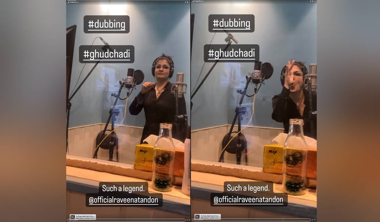 Raveena Tandon shares a glimpse from ‘Ghudchadi’ dubbing session