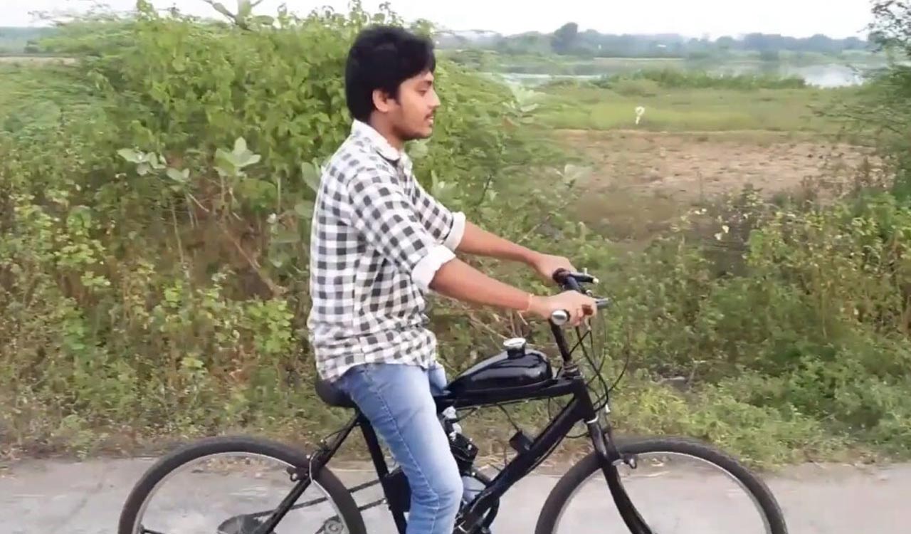 Mancherial techie invents motor-run bicycle, wins applause