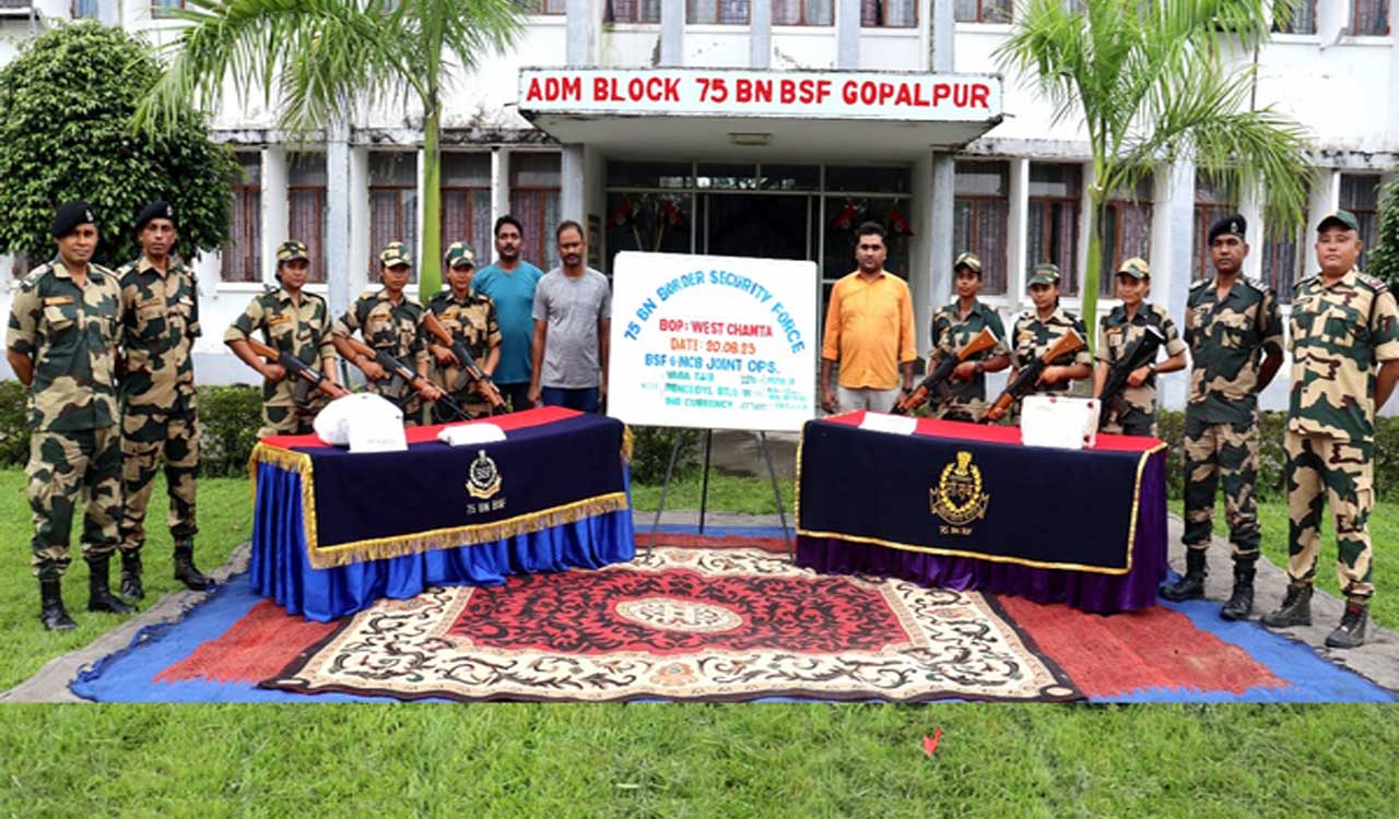 BSF recovers illegal arms, narcotics items, Rs 43.76 lakh cash at Indo-Bangladesh border