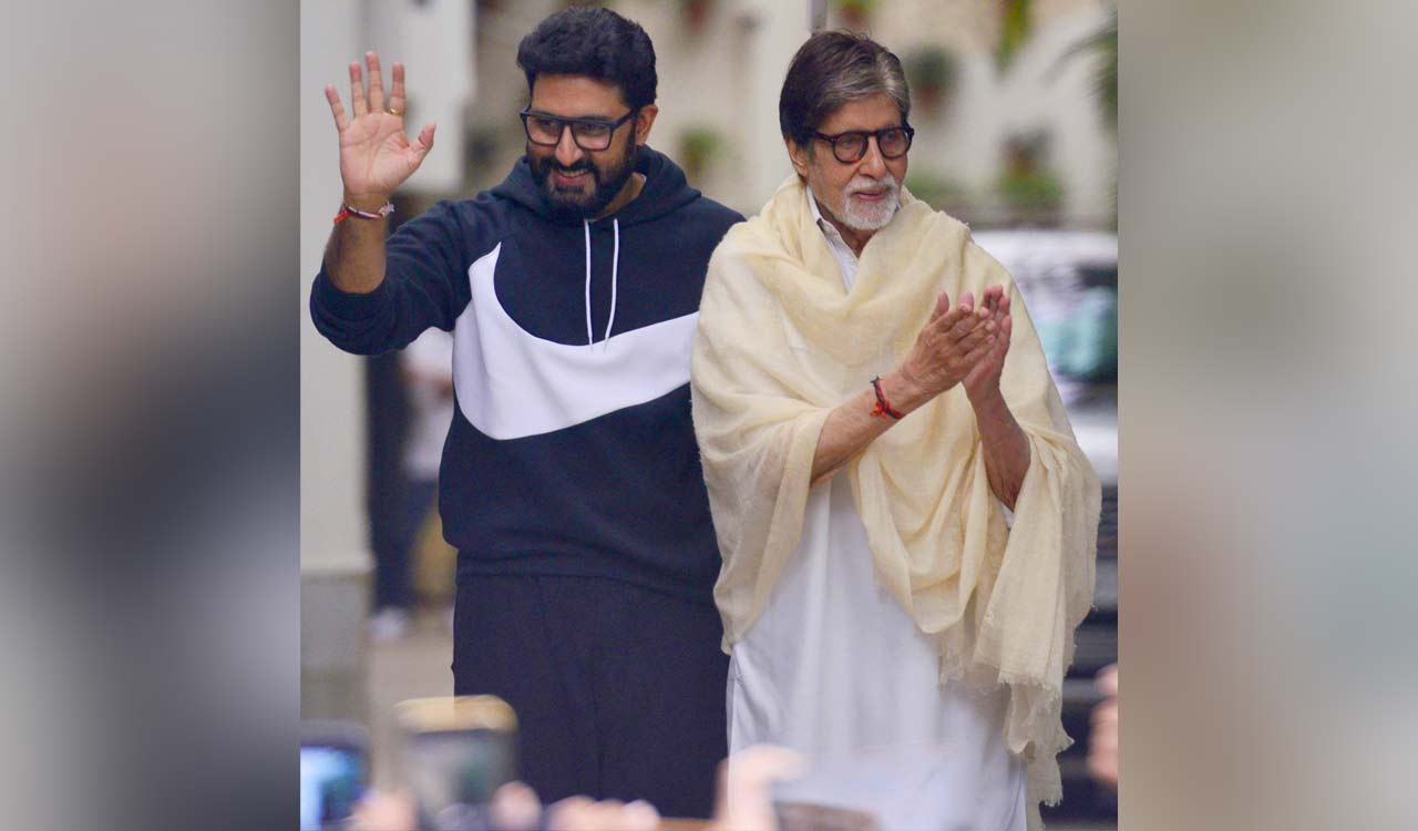 Amitabh And Abhishek Bachchan Greet Fans Outside Home Telangana Today