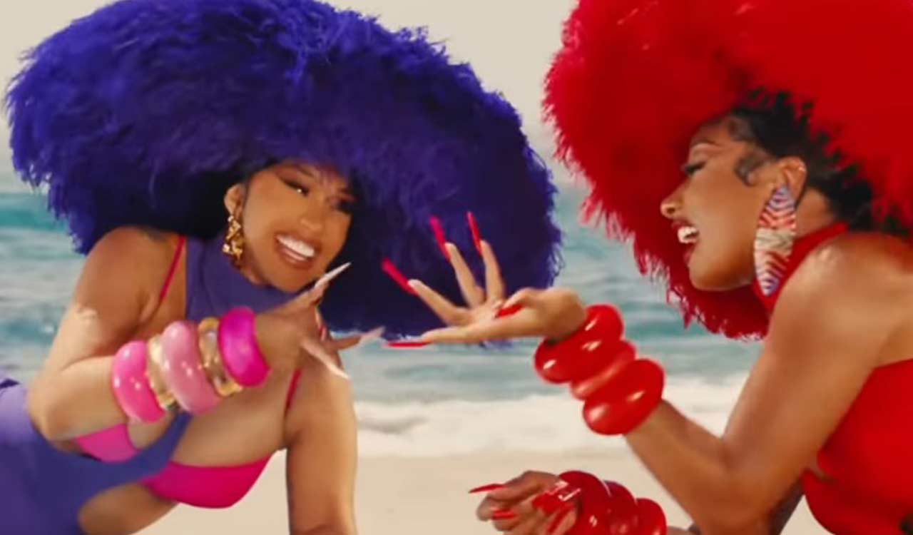 Cardi B, Megan Thee Stallion dance in extravagant outfits in ‘Bongos’ music video