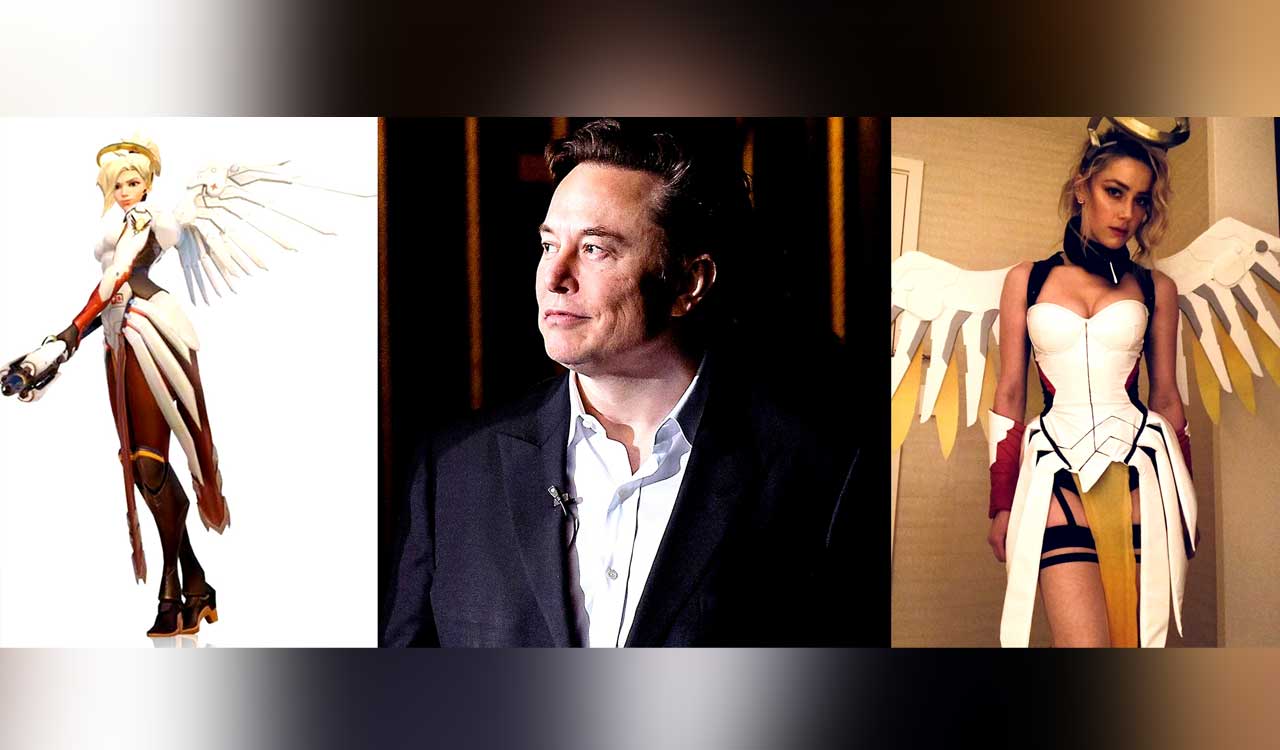 Amber Heard cosplays Mercy from ‘Overwatch’, shared by Elon Musk