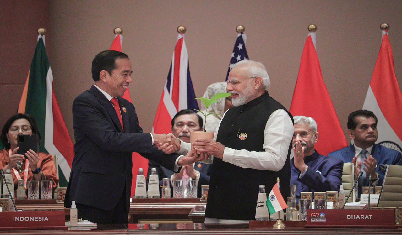 Symbolic tree plantation by G20 leaders at Bharat Mandapam