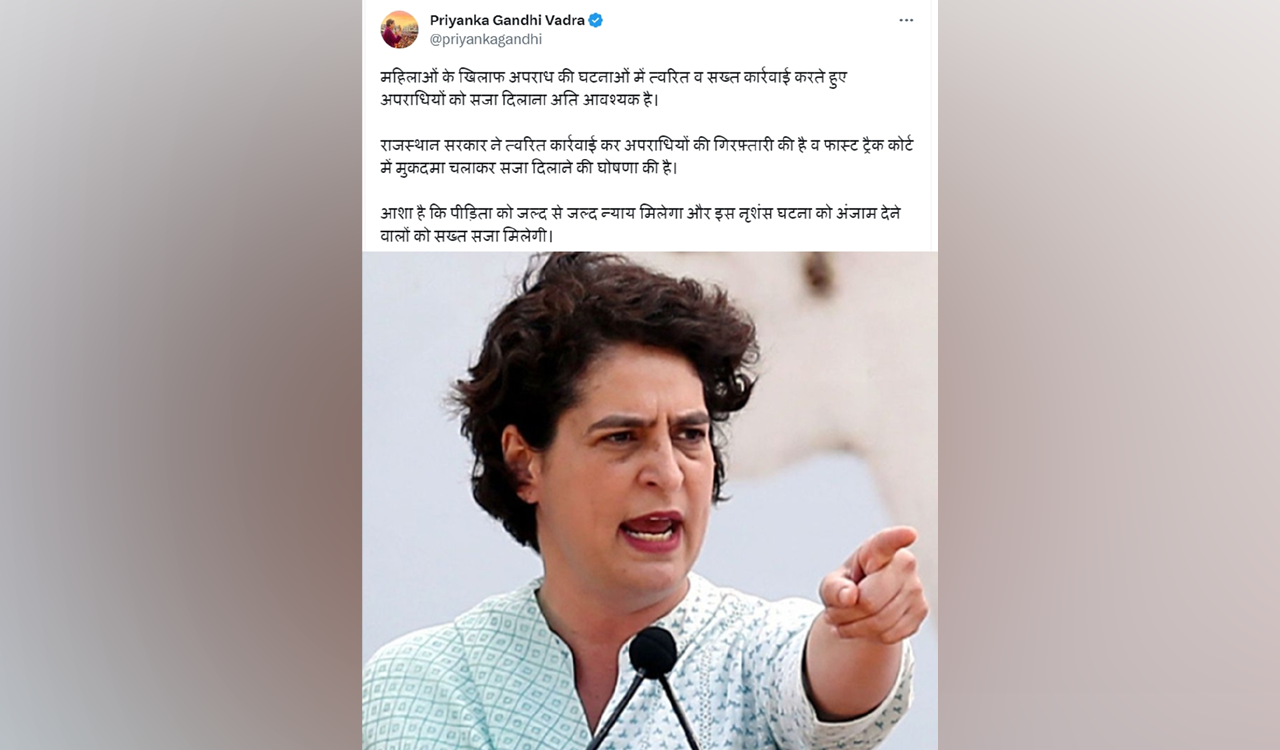 Priyanka decries Rajasthan woman parading incident, says perpetrators to be punished severely