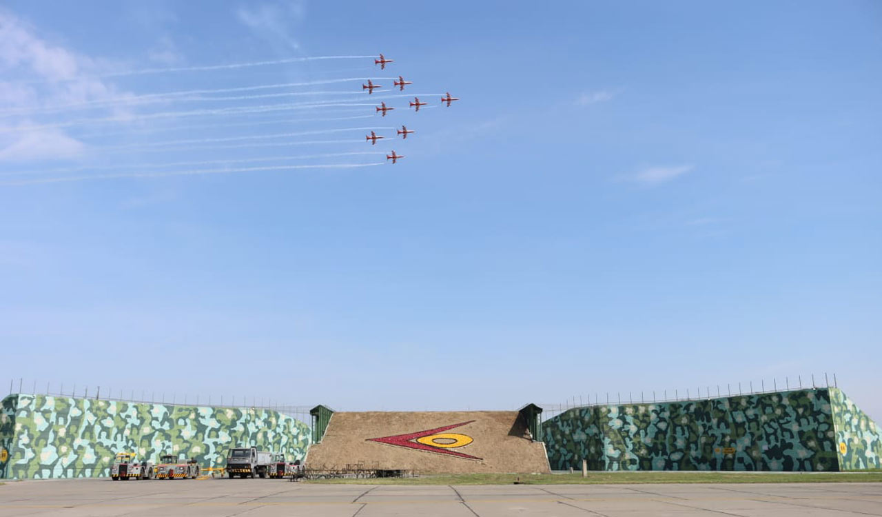 Surya Kiran Aerobatic Team’s spectacular show in Jammu for J-K’s 76th accession anniversary