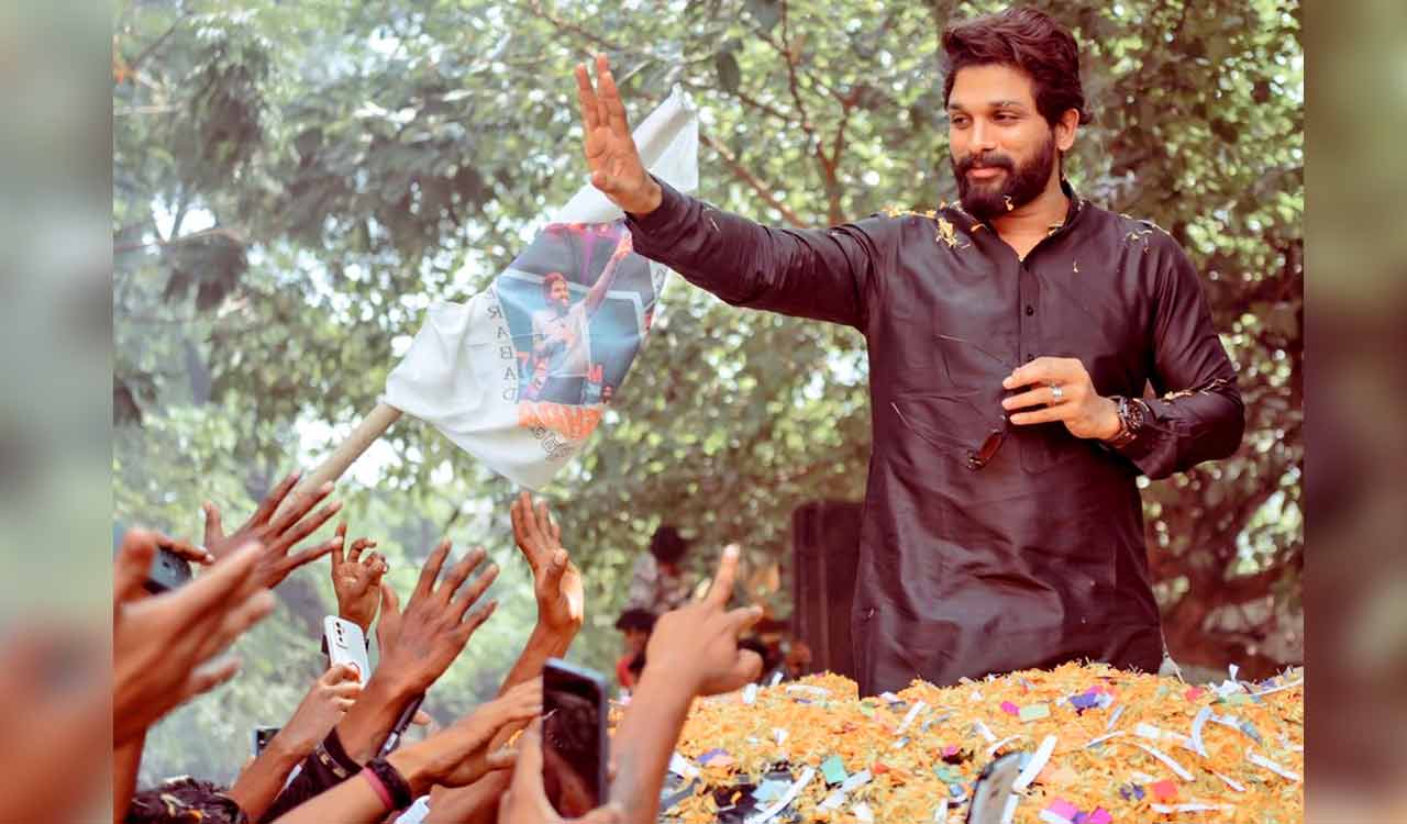 Allu Arjun welcomed with splendor in Hyderabad following Best Actor Award win