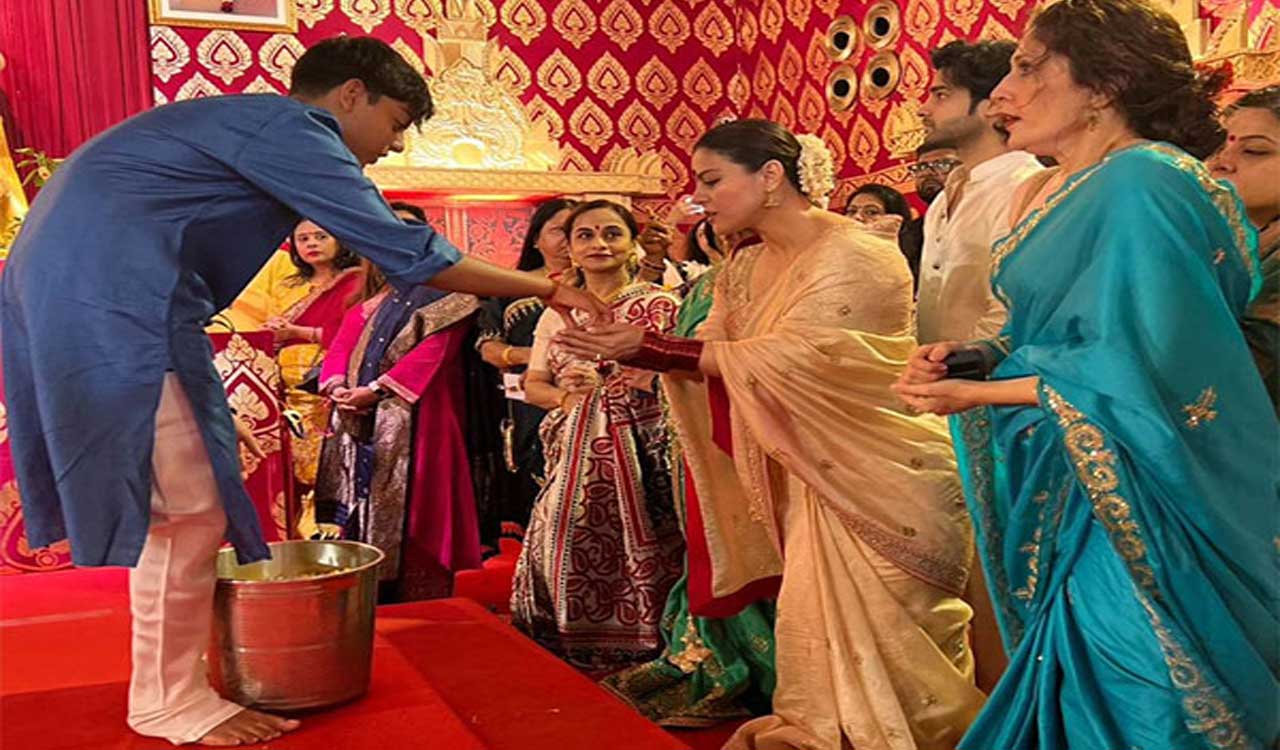 Kajol shares picture of her son Yug serving bhog on Navami