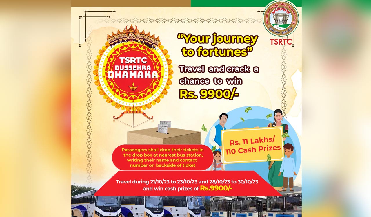 Dasara festival: TSRTC announces lucky draw, cash prizes worth Rs 11 lakh to be given to winning passengers