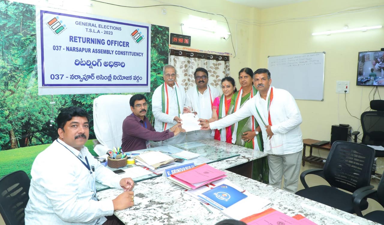 Telangana Polls 2023: Two Congress leaders file nominations from Narsapur