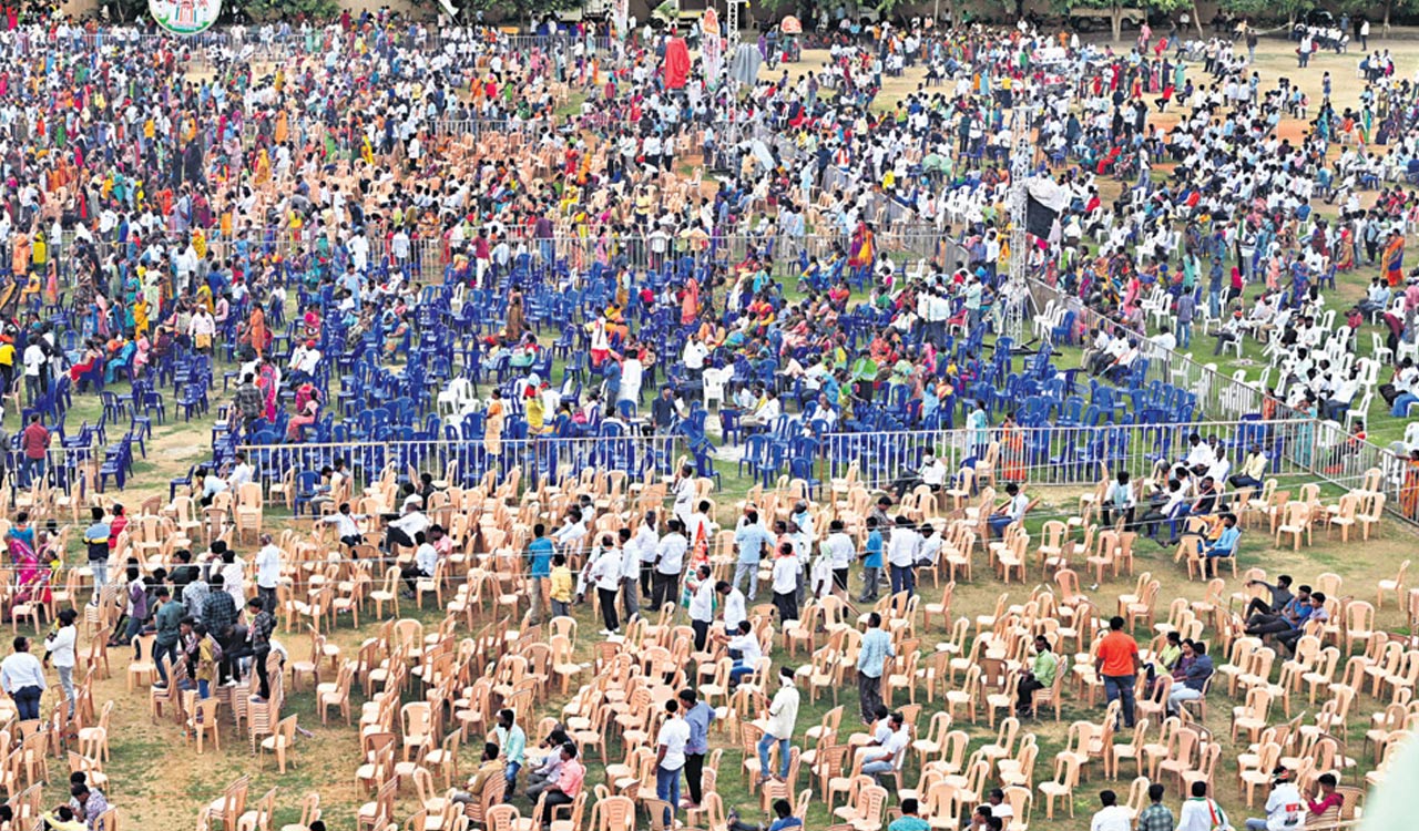 Empty chairs welcome Revanth Reddy in Nakrekal