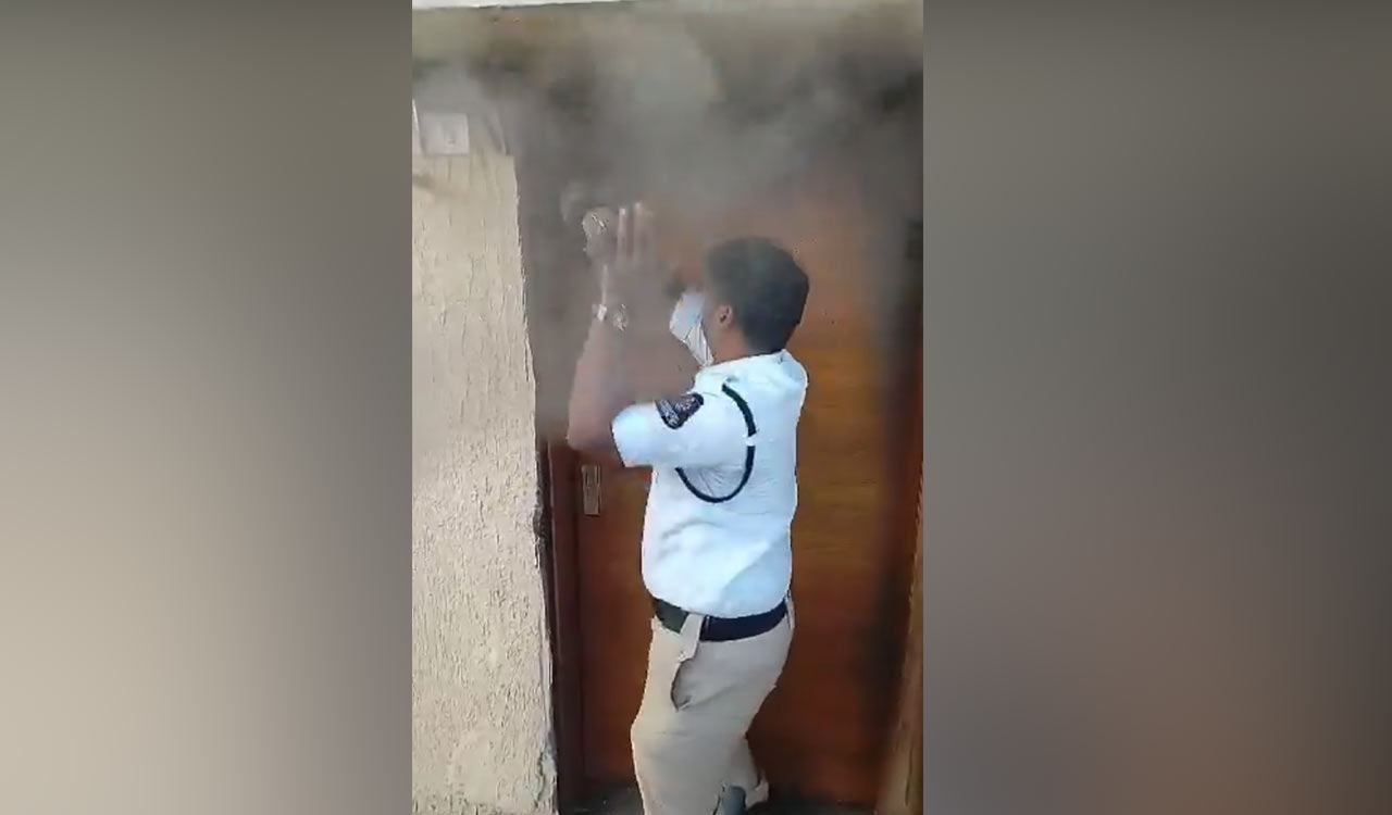 Fire mishap at multistoried building in Punjagutta; timely response of cop saves lives of family