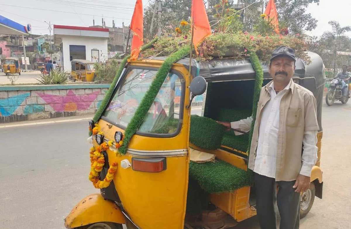 Auto driver grows ‘moving garden’ atop auto-rickshaw in Mahabubabad