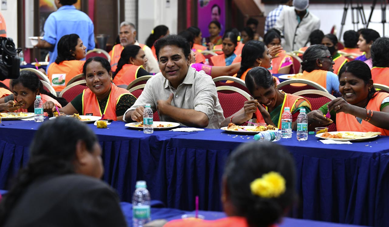 KTR spends first day of new year with sanitation workers, BRS activists