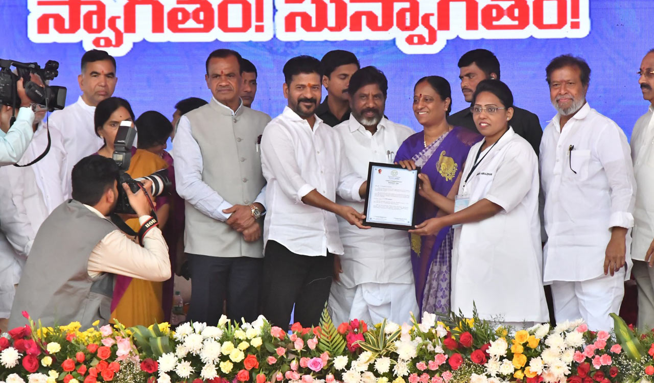 CM Revanth Reddy hands over appointment letters to Staff Nurses