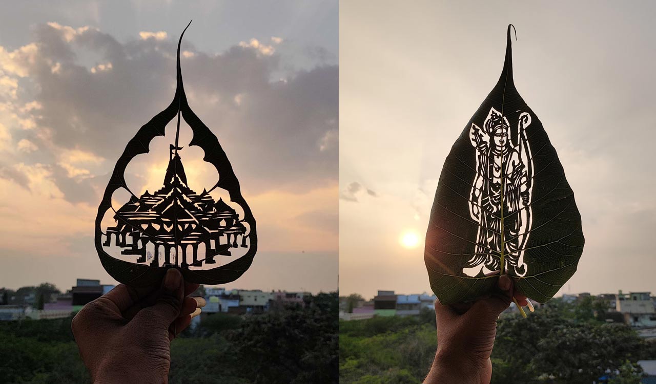 Telangana artist carves Lord Ram, Ayodhya Mandir on leaves