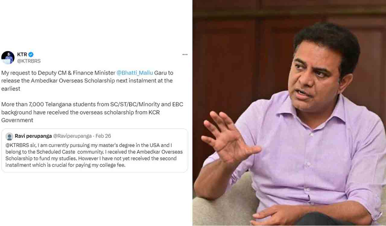 KTR urges govt to release Ambedkar Overseas Scholarship funds immediately