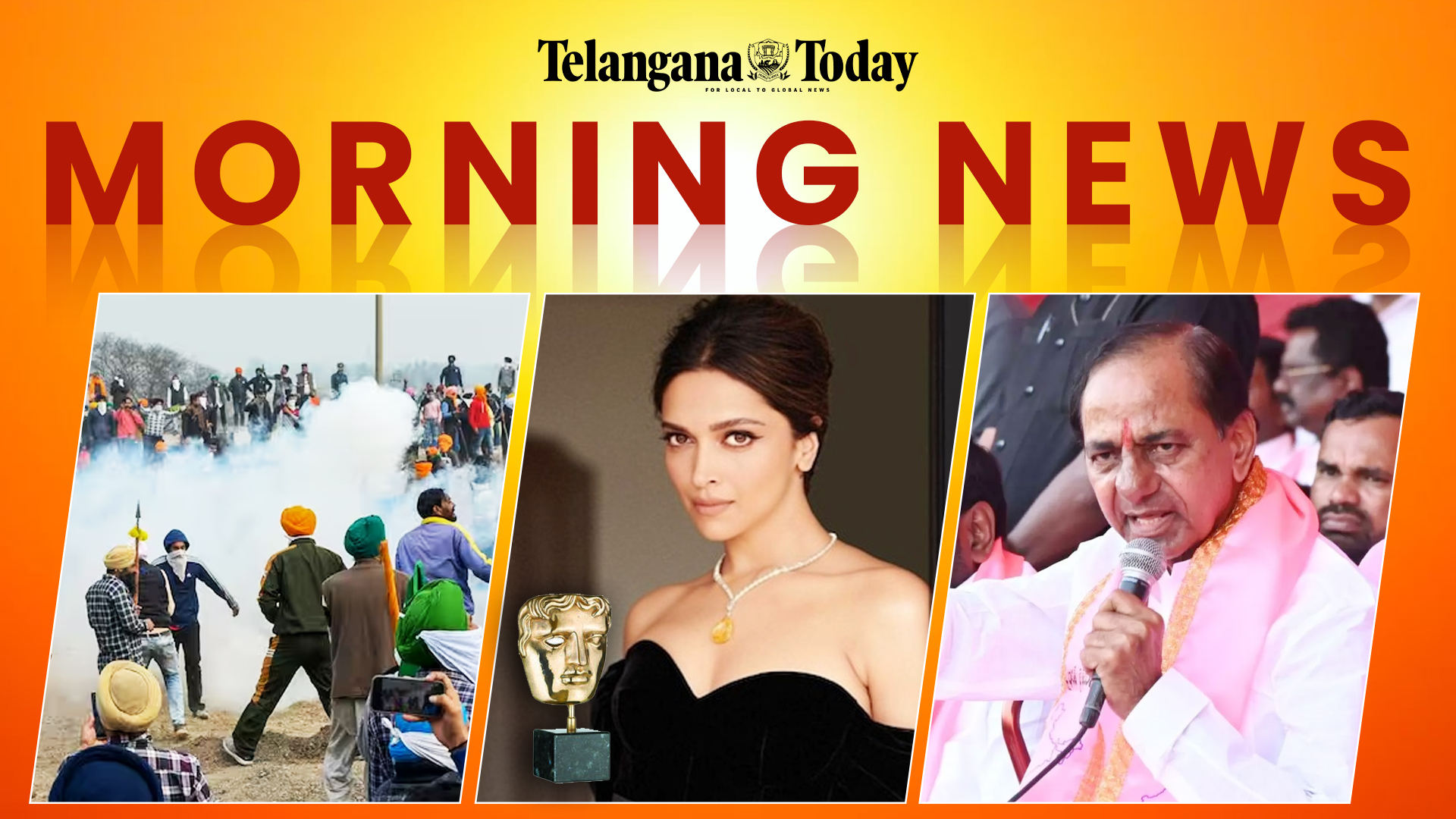 Morning News: Punjab farmers clash in protest, Deepika Padukone at BAFTA, KCR fight for Krishna Water