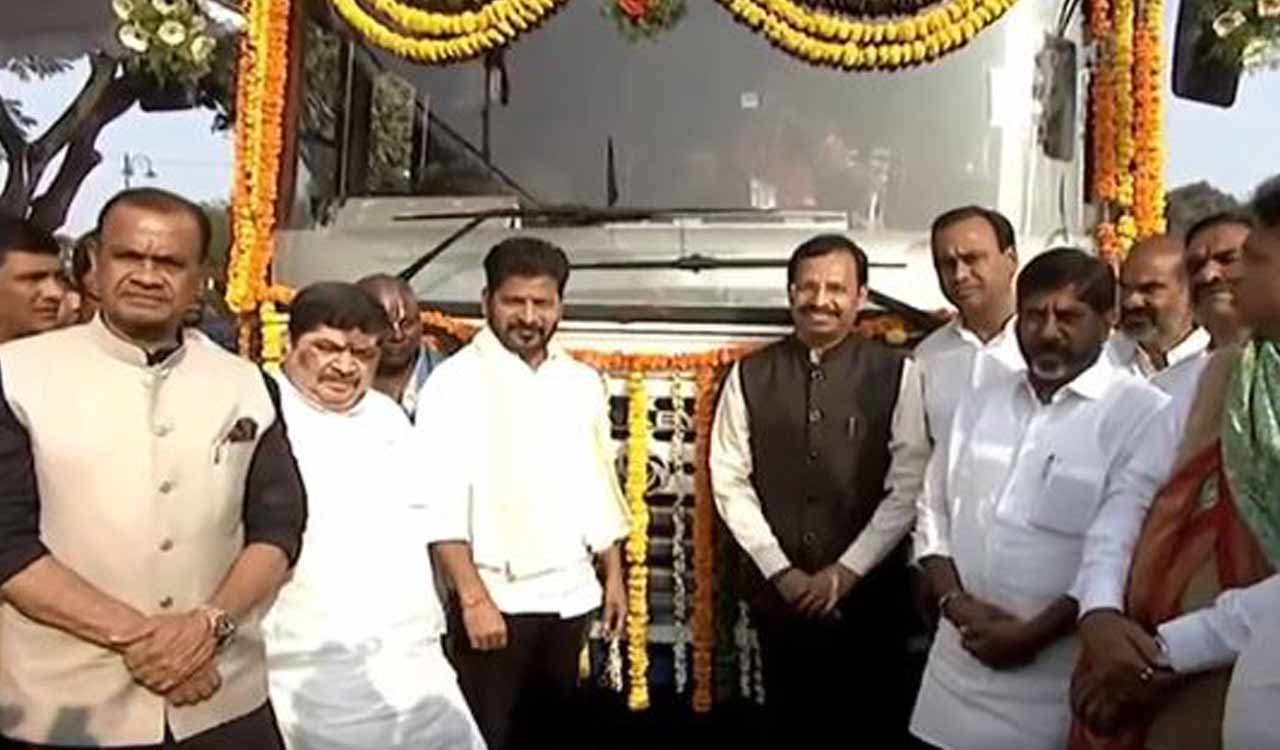 CM Revanth Reddy flags off 100 new RTC buses