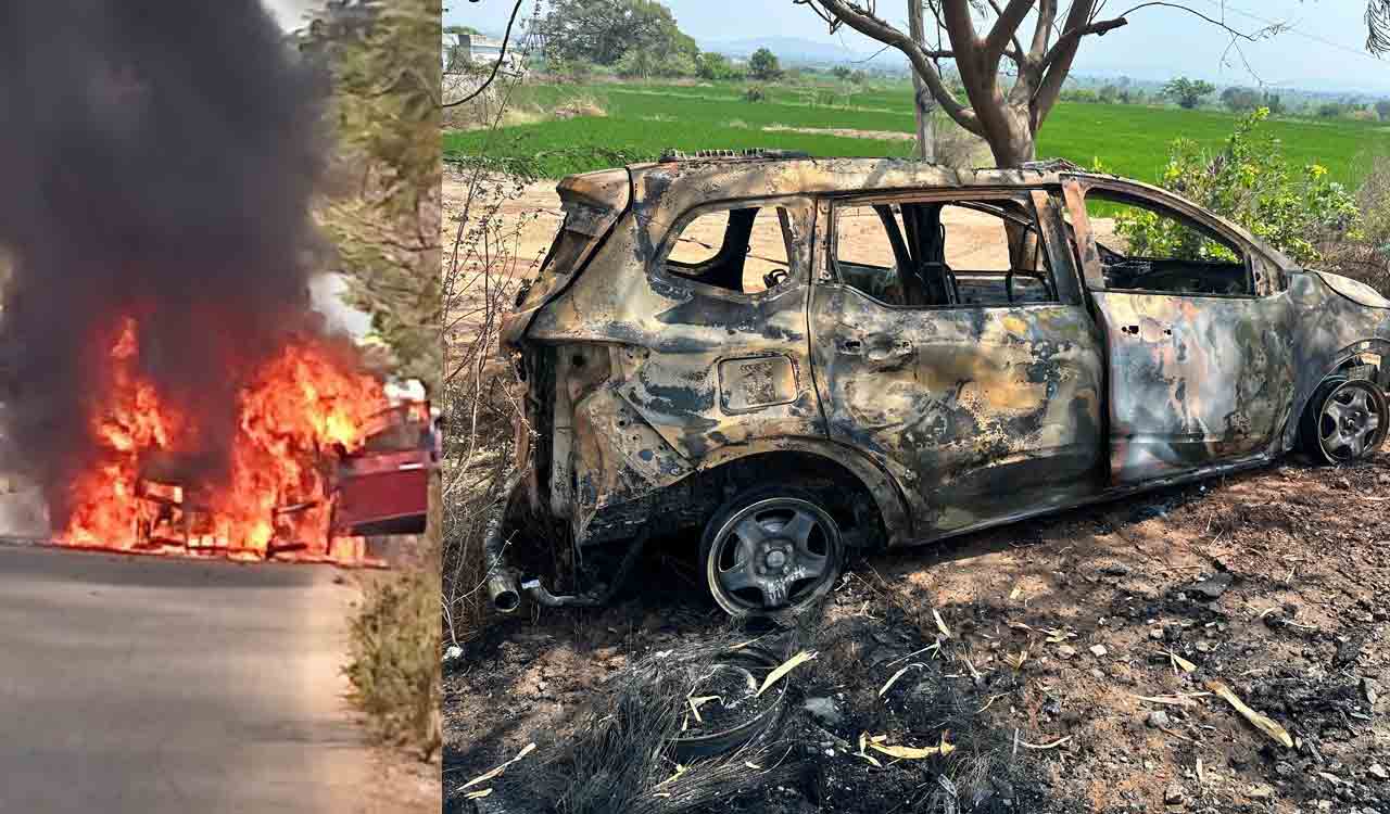 Car gutted in fire mishap in Jagtial