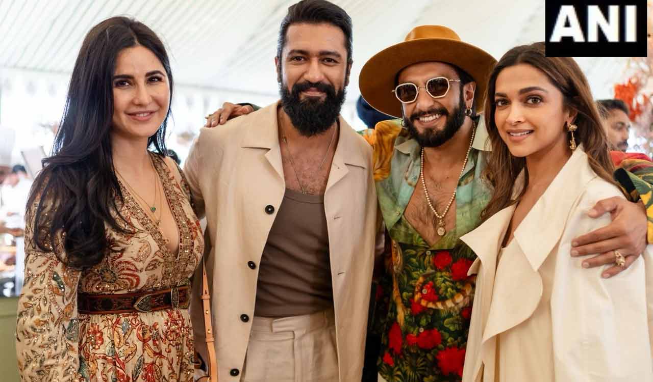 Anant Ambani and Radhika Merchant’s pre-wedding: Ranveer, Deepika, Vicky, and Katrina pose together”