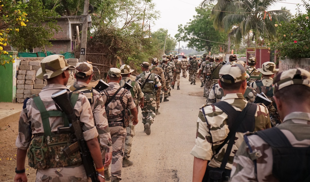 Central police forces conduct flag march in Khammam