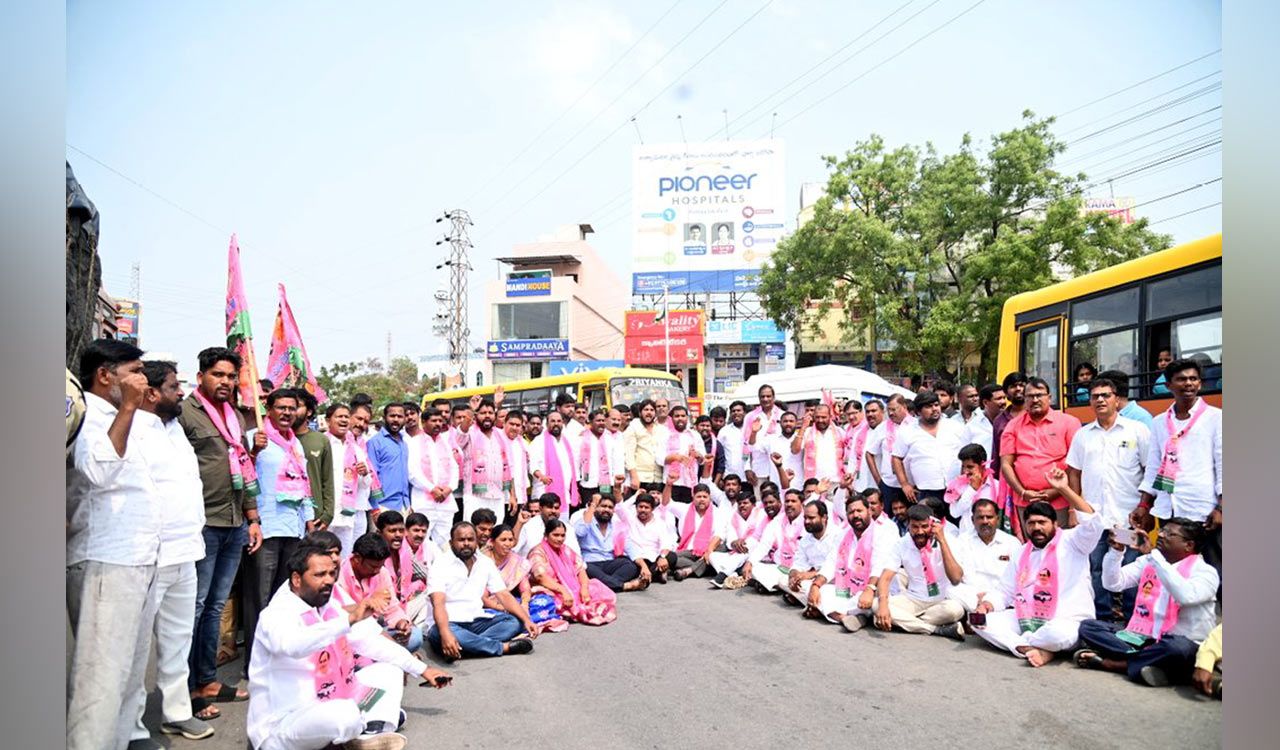 BRS protest: Demonstrations staged at Malkajgiri, Amberpet and Ibrahimpatnam