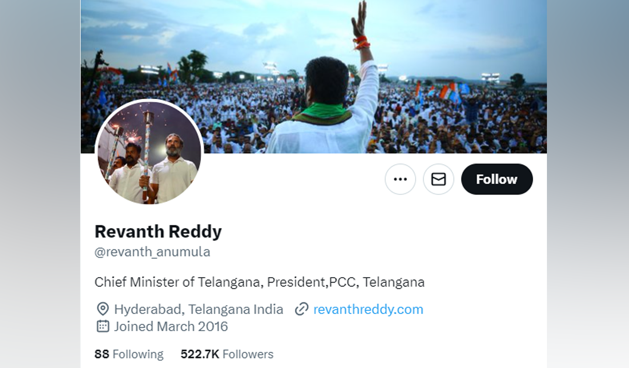 CM Revanth Reddy’s official X account loses blue tick mark