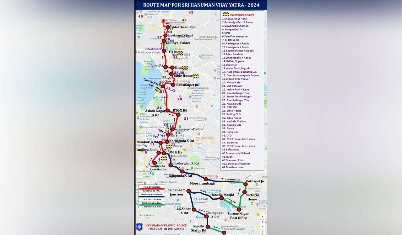 Hyderabad Traffic Police issue advisory for Hanuman Jayanthi Vijaya Yatra 2024