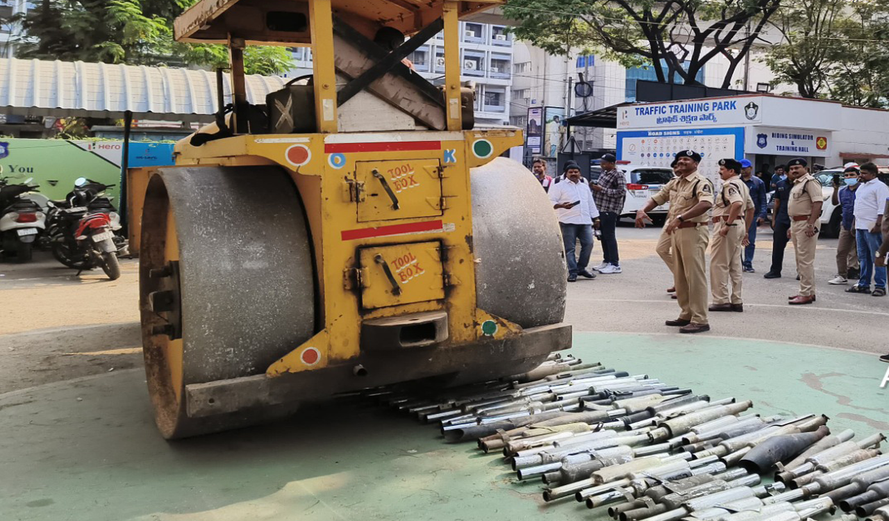 Nizamabad Traffic cops crushes 122 modified silencers