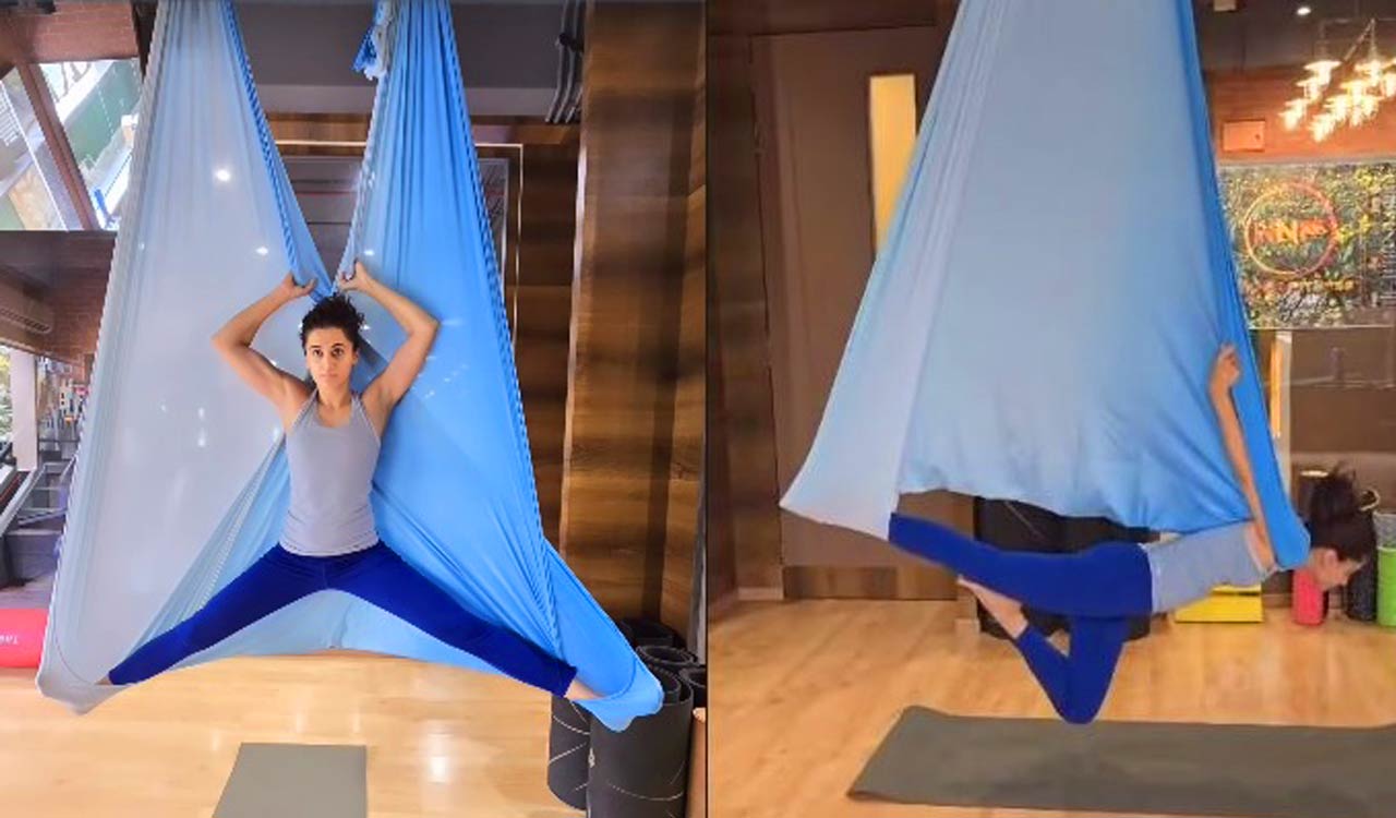 Taapsee Pannu embraces aerial yoga, labels herself ‘work in progress’