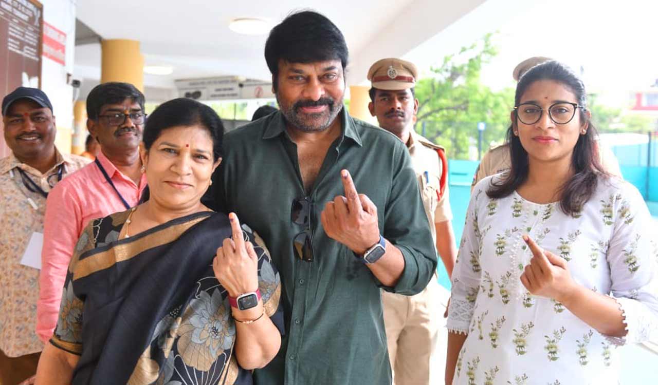 Lok Sabha elections 2024: Actor Chiranjeevi votes with family at Jubilee Hills club