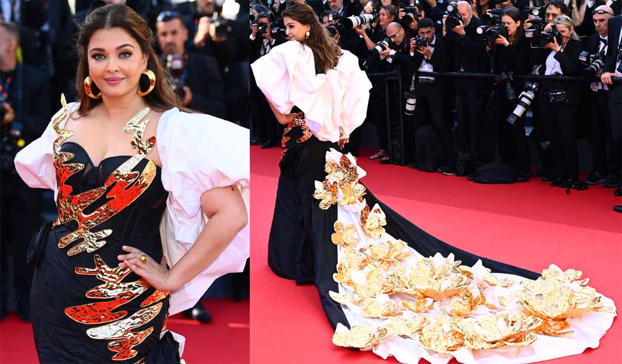 Aishwarya Rai walks Cannes red carpet in black and gold gown with arm in cast