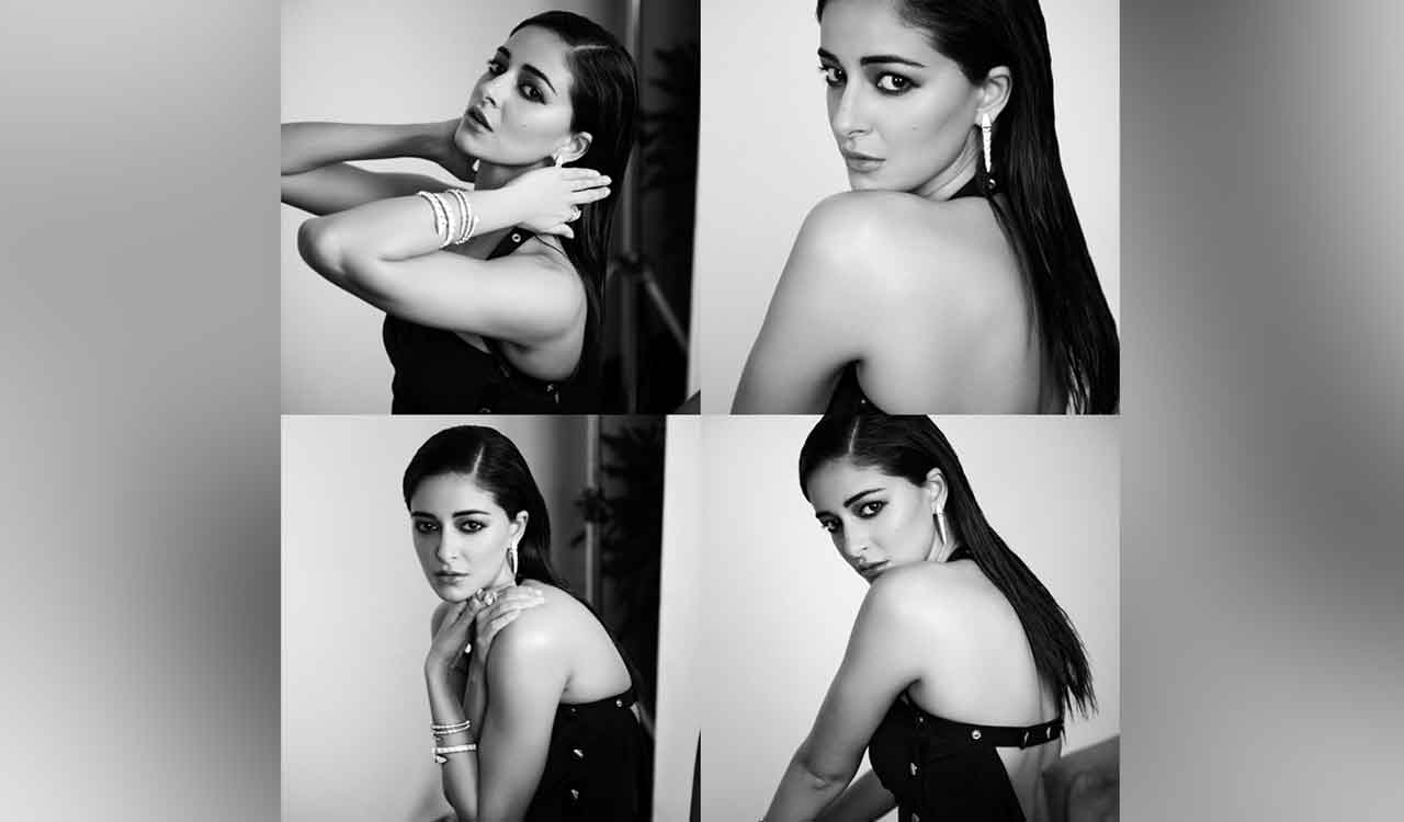 Ananya channels her inner black cat in fitted backless dress and smokey eyes