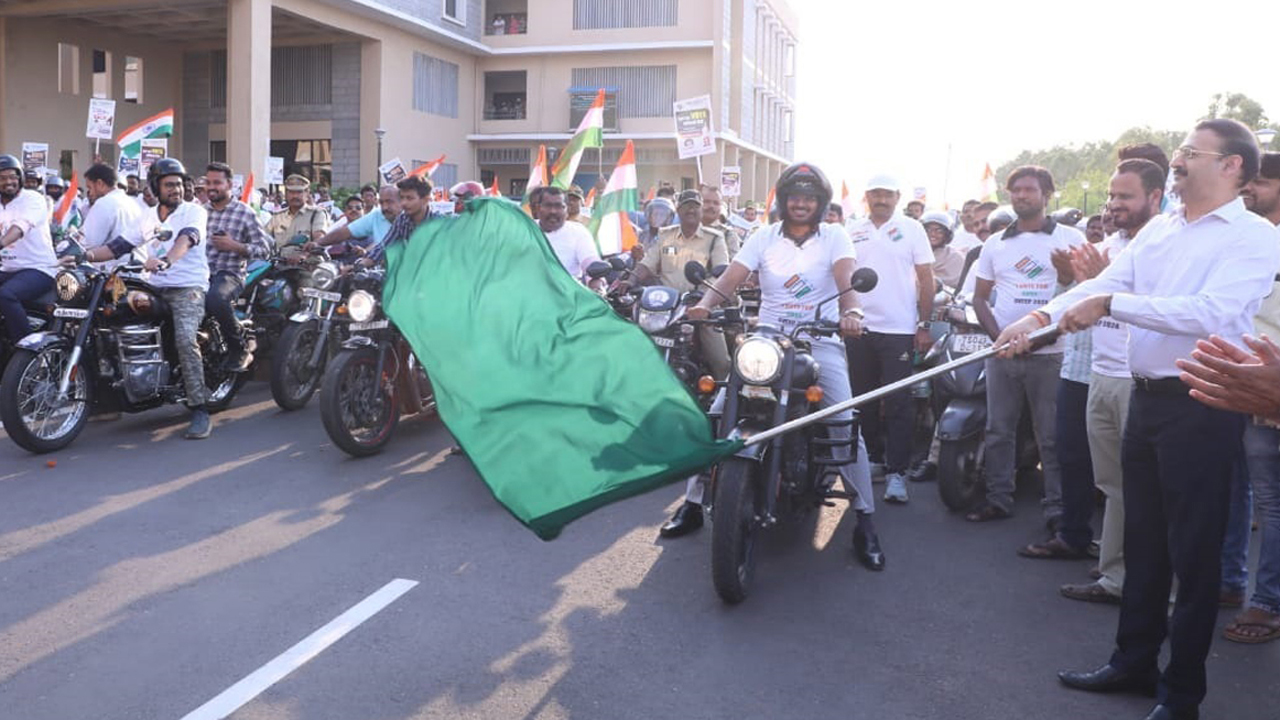Officials join massive voter awareness bike rally in Khammam