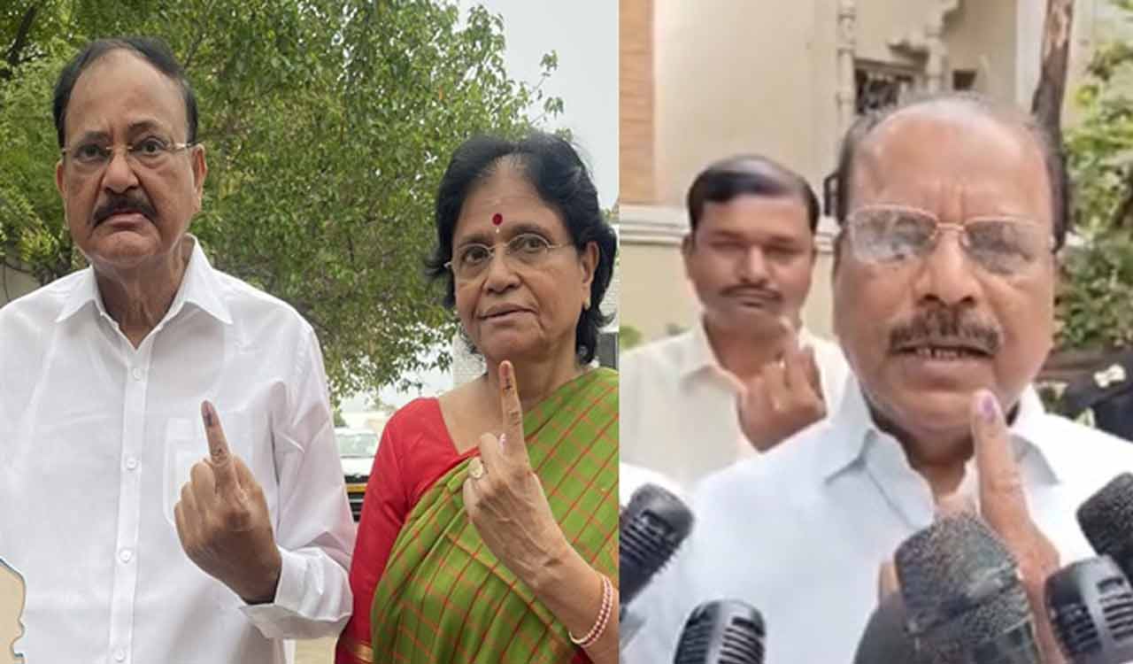 Ex-VP Venkaiah Naidu, Tripura Governor Indrasena Reddy cast votes in Hyderabad