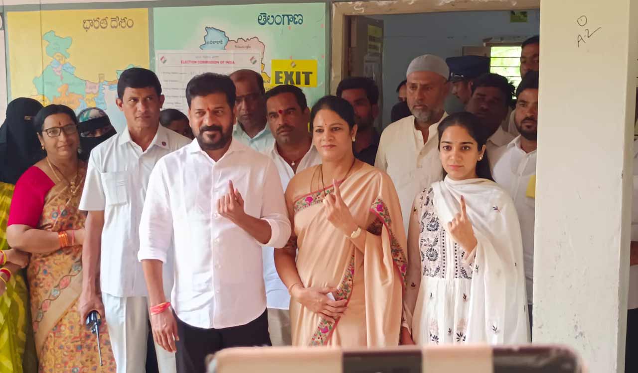 Telangana CM Revanth Reddy votes in Kodangal