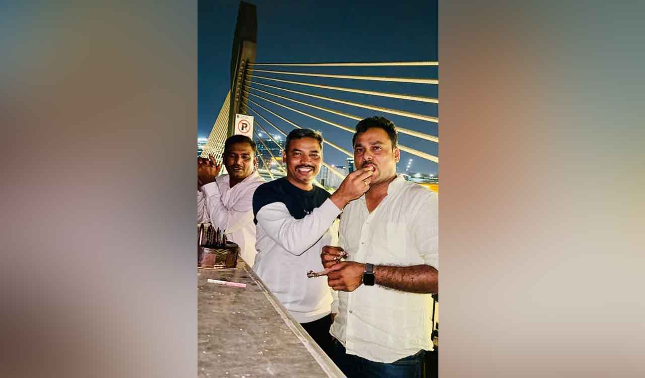 Madhapur Inspector clarifies viral birthday celebration photo on Durgam Cheruvu Cable Bridge