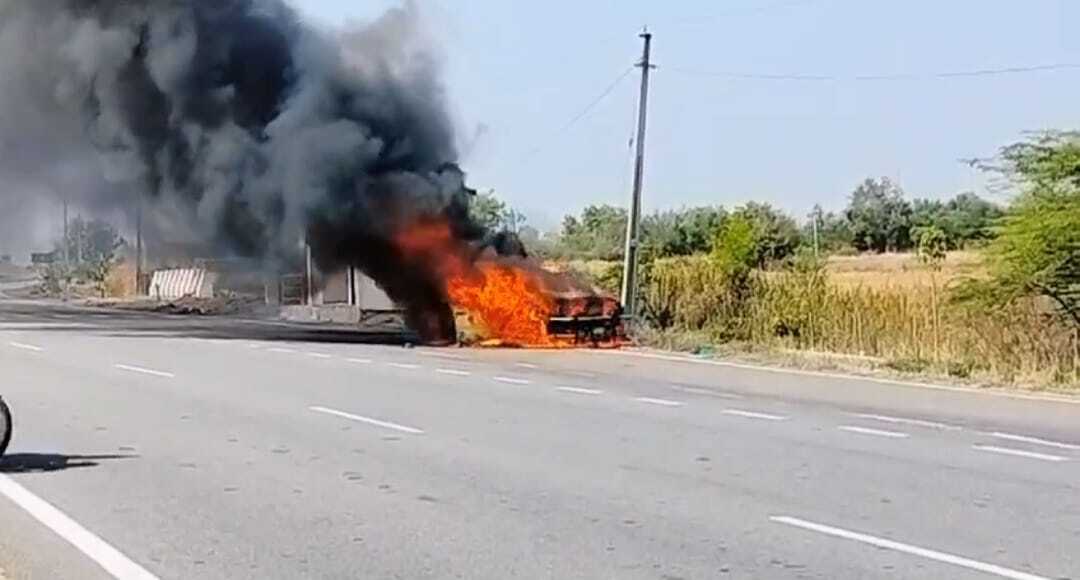 Watch: Car goes up in flames in Sangareddy