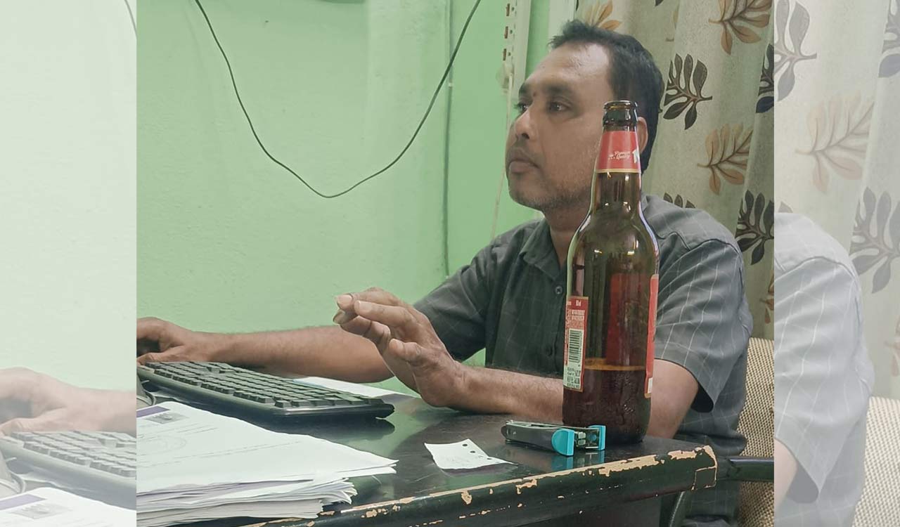 Employee sacked in Mahabubabad after photos of him chilling with beer go viral