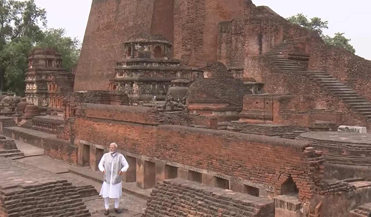 PM Modi visits ruins of Nalanda Mahaviharam in Bihar