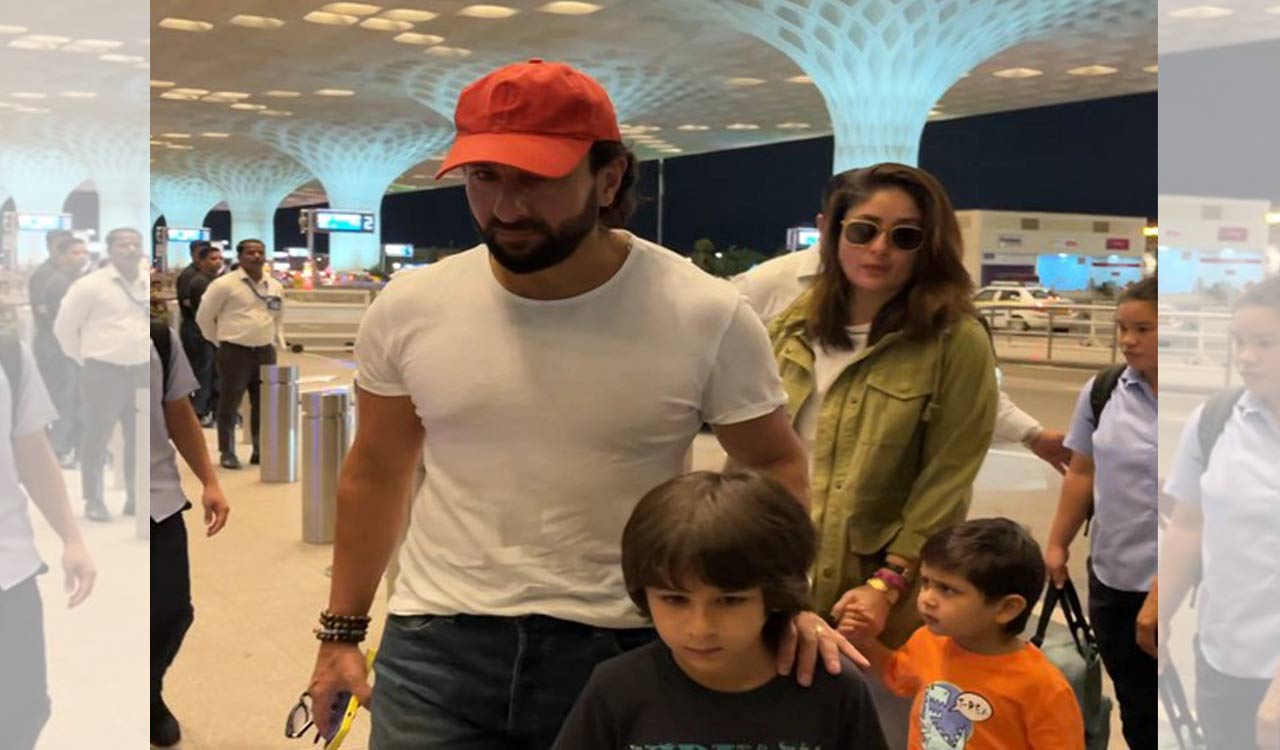 Saif, Kareena make stylish appearance with sons at Mumbai airport