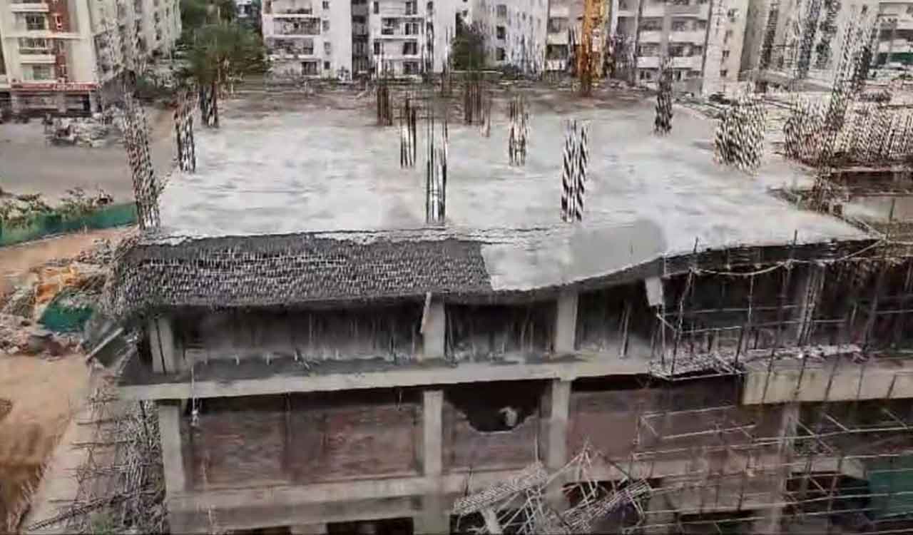 Slab of under-construction building collapses at Puppalguda